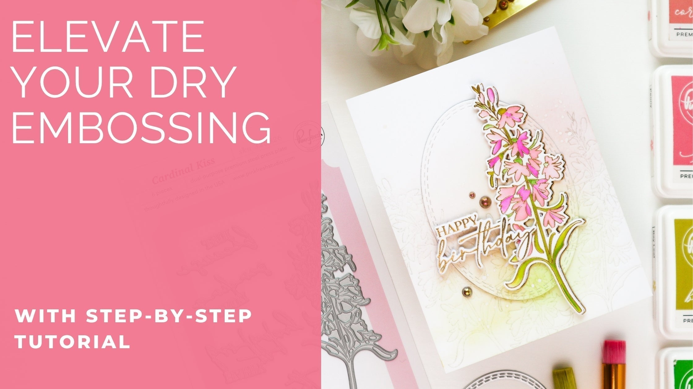 Birthday Card with Cardinal Kiss and Inked Dry Embossing | TaeEun Yoo