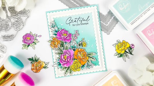Stenciling and Ink Blending with Peony Perfection Stamps | Rachel Alvarado
