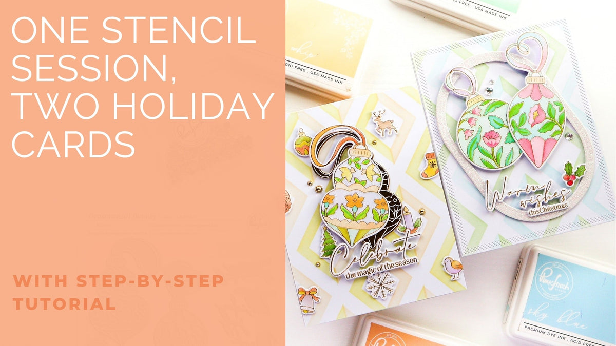 One Stenciling Session, Two Holiday Cards