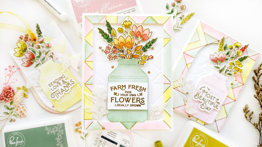 Using coordinating colors: Art Deco foil plate and Farm Fresh