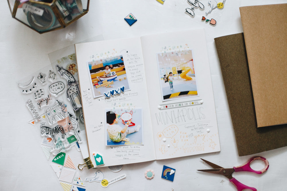 Stamp + Washi Tape for your Travel Notebook Spread