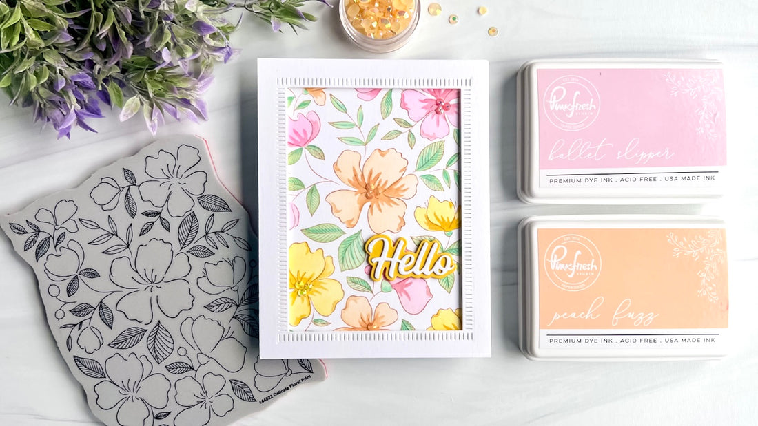 Delicate Patterned Card Delicate Floral Hello Card – Pinkfresh Studio