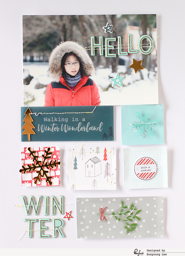 A layout & Christmas tags with 'Oh Joy'