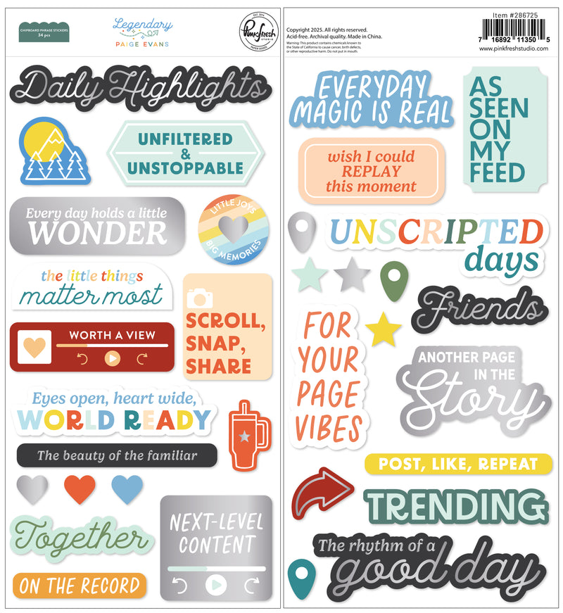 Legendary: Chipboard Phrase Stickers