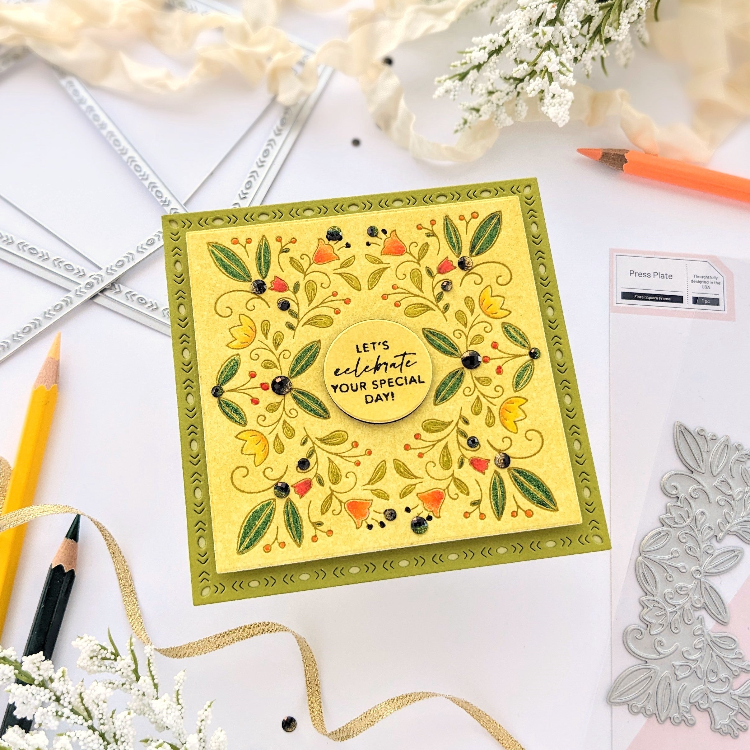Floral Square Frame press plate