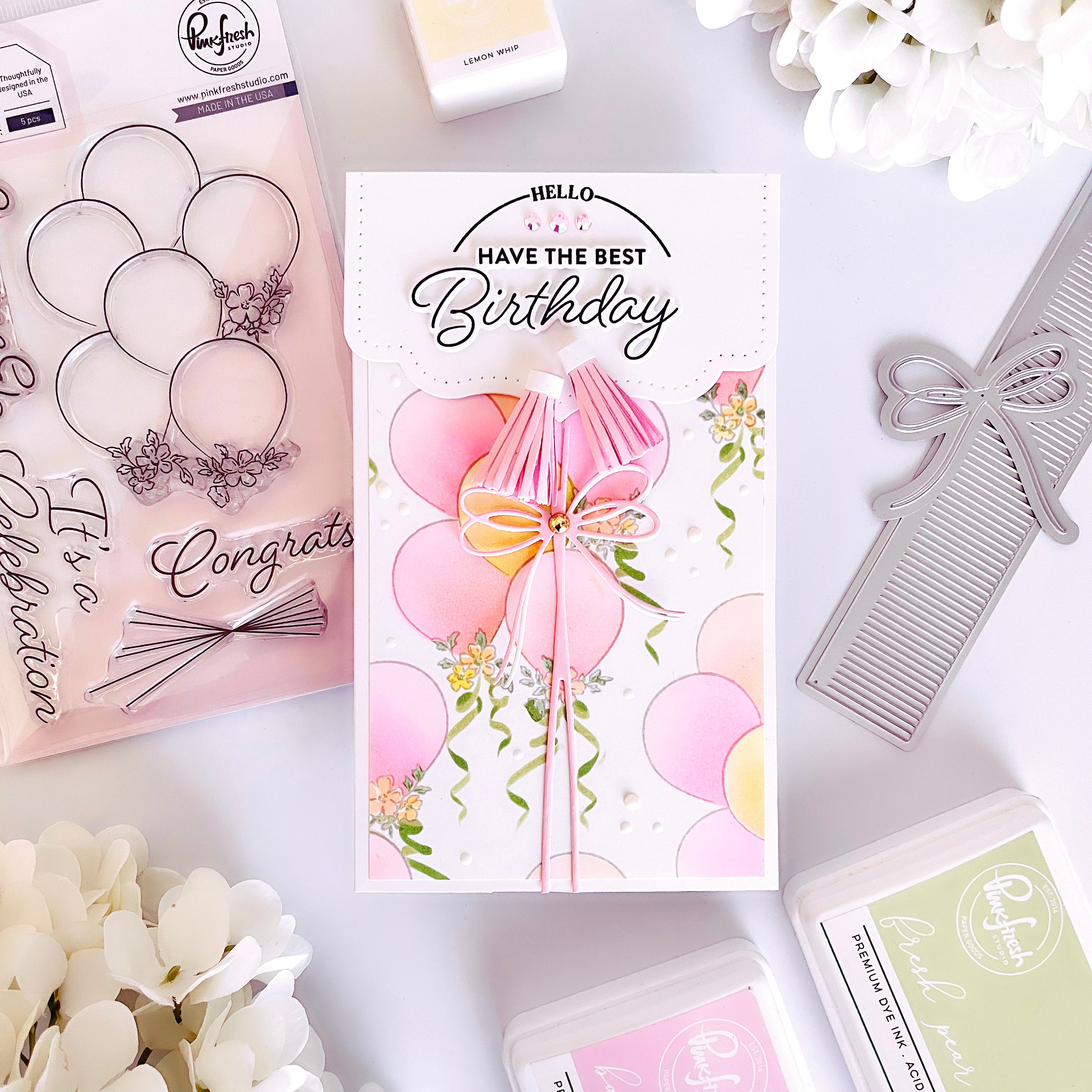 Ribbons & Balloons stamp – Pinkfresh Studio